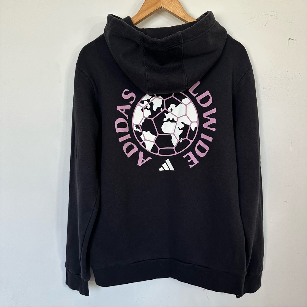 Adidas Worldwide Soccer Hoodie Pullover Classic Logo‎ Black Kangaroo Pocket M